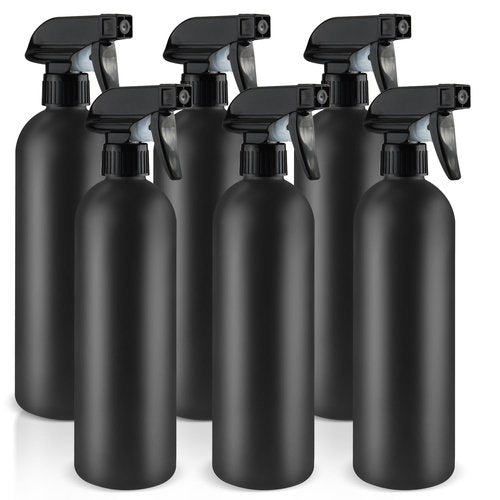 DMuuuDM 500ml/16 Oz Plastic Spray Bottles,Empty Heavy Duty Adjustable Fine Mist and Stream Container for Home Garden Plant,Essential Oils,Hair,Household Cleaning Solutions-Black,6 Pack