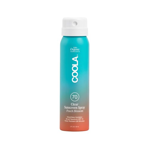 COOLA Organic Sunscreen SPF 70 Sunblock Spray, Dermatologist Tested Skin Care for Daily Protection, Vegan and Gluten Free, Peach Blossom, 2 Fl Oz