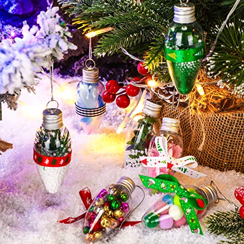 Classic Fillable Plastic Christmas Light Bulb Ornaments Set - 120 Pieces with Silver Rope