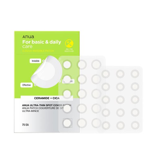 ANUA Ultra-Thin Spot Cover Patch, Invisible Hydrocolloid Acne Patch for Face, Cute Pimple Patches for Sensitive Skin, Korean Skincare, 75 Counts