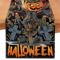 Black Pumpkin Scarecrow Halloween Table Runner 13x72 Inches - Spooky Decor