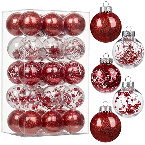 30PCS Red & Clear Shatterproof Christmas Tree Ornaments 2'' Holiday Decor Set - Variation: Red #01 / 1.97"
