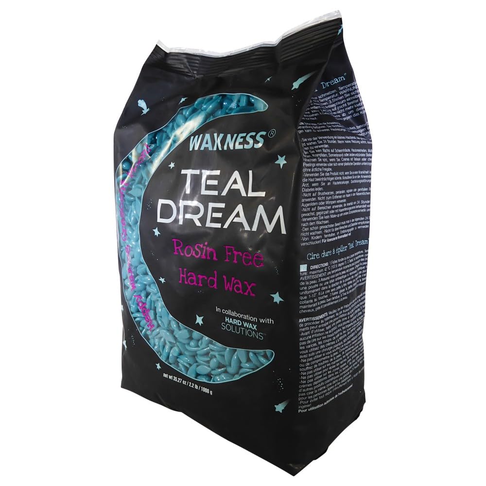 Waxness Teal Dream Hard Wax Beads 2.2 lb (1 kg) – Rosin-Free Stripless Wax for Sensitive Skin, Creamy Texture, Professional Use – Made in Italy