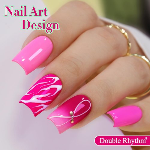 Double Rhythm Gel Polish Set - 6 Pcs 15 ML Soak Off Nail Art Kit | Bright Neon Light Pink & Purple