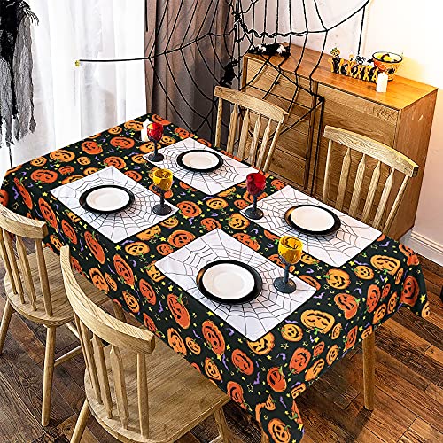 Halloween Tablecloth 84x60 Inch Pumpkin Bat Pattern Waterproof Spillproof Decor