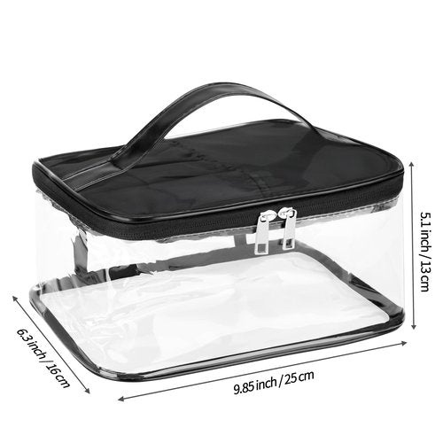 HAOGUAGUA Clear Makeup Cosmetic Bag with Brush Compartment, Portable Waterproof Travel Transparent Toiletry Bags for Traveling Storage Organizer (BLACK)