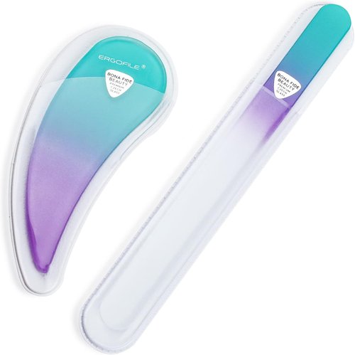 Bona Fide Beauty Ergonomic Nail File Set - 2PC Czech Glass Files for Natural & Acrylic Nails | Pastel Green & Violet