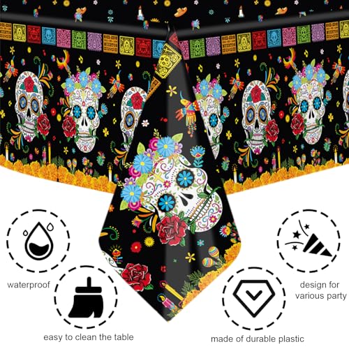 Day of The Dead Plastic Tablecloth Set - 3 Rectangular Party Covers