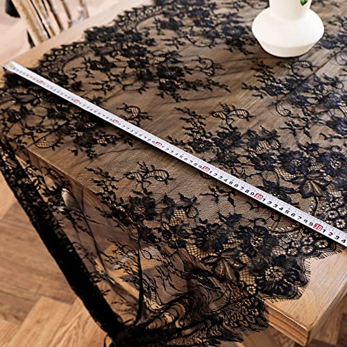 Black Lace Table Runner 30 x 120 Inch Floral Embroidered Fabric - Variation 5