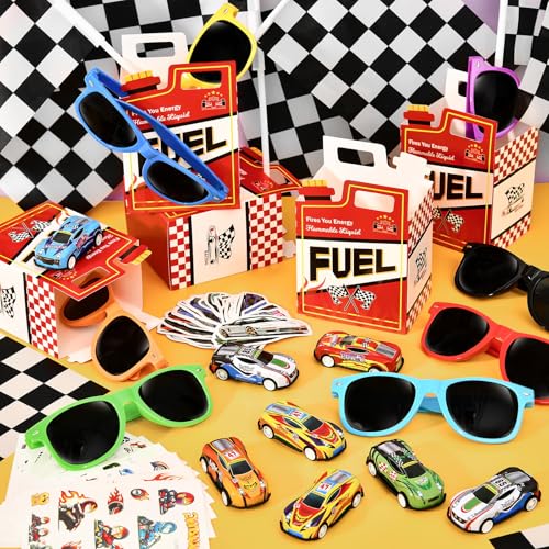 Race Car Party Favors Set - Style 1, Includes Gift Boxes, Pull-Back Cars, Sunglasses & Stickers for Kids' Birthday
