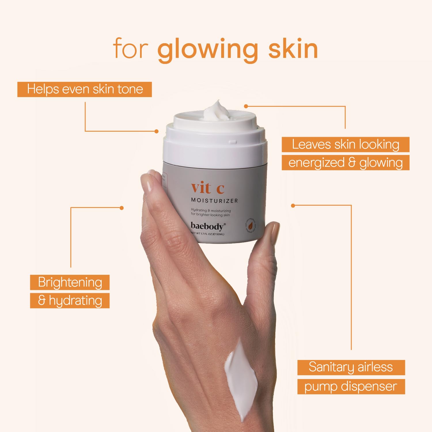 Baebody Vitamin C Face Moisturizer - Brightening Anti-Aging Cream with Jojoba Oil | 1.7 fl oz