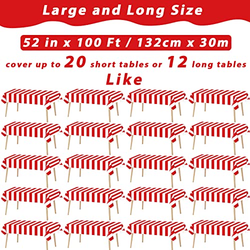 Party Greeting Red and White Striped Long Tablecloth Roll - Carnival & Party Supplies
