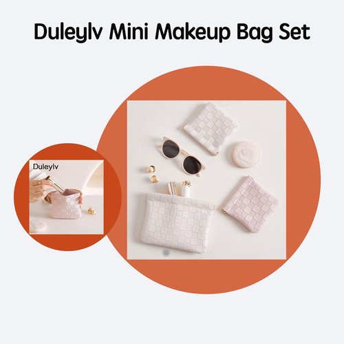 Duleylv 2 PCS Makeup Bag for Purse Waterproof Small Cosmetic Bag Portable Purse Organizer Pouches for Coin Lipstick Jewelry Practical Pouches for Purse for Women White