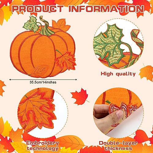 Pumpkin Fall Placemats Set of 6 - Autumn Orange Table Decor for Thanksgiving
