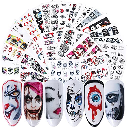 Halloween Nail Stickers Water Transfer Decals Skull Ghost Pumpkin 24 Sheets