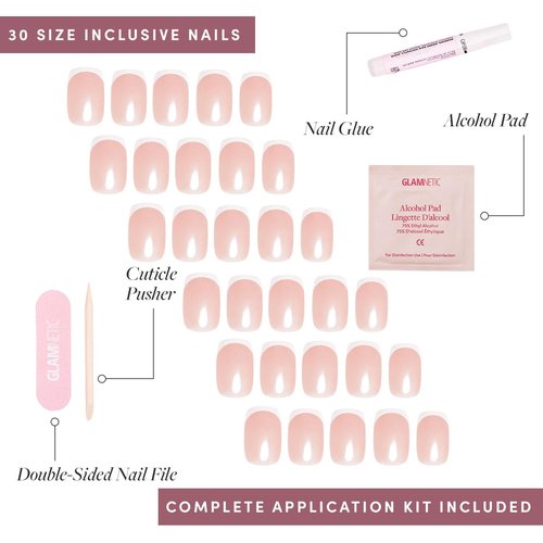 Glamnetic Press On Nails - La Perle | Salon Quality Semi-Transparent French Tip | 30 Nail Kit with Glue, 15 Sizes