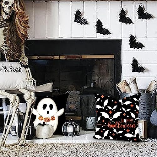 Halloween Pillow Covers Set of 4 20x20 Inch Ghost Pumpkins Bat Decor for Home Sofa