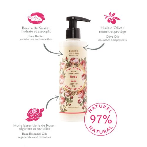 Panier des Sens - Rose Hand & Body Lotion for Dry Skin - Hydrating Cream with Shea Butter & Olive Oil - 8.45 Fl Oz