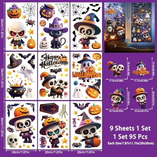 Halloween Ghost Static Cling Stickers - 95 Pcs Spooky & Cute Decorations