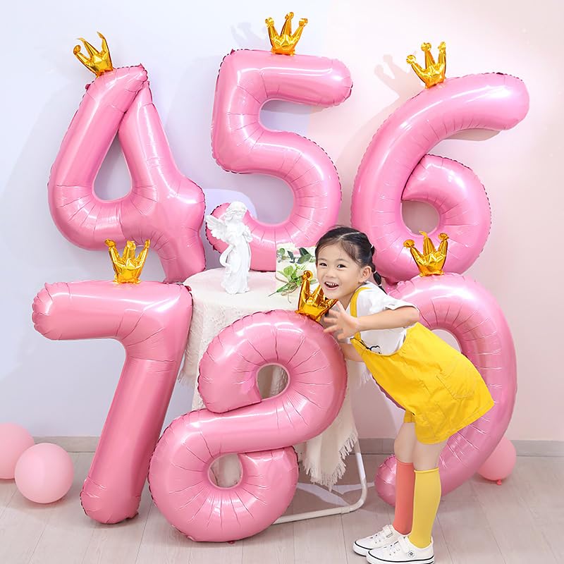 Pink Number 10 Balloon with Crown 40 Inch Latex & Foil Party Decor - Pink Princess Theme, Anniversary, Birthday Supplies - Variation of THIS listing