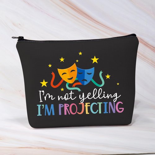 BDPWSS Theatre Makeup Bag Drama Theater Lover Gift Comedy Tragedy Masks Cosmetic Bag i'm Not Yelling I'm Projecting Drama Acting Travel Pouch (Yelling projecting BL)