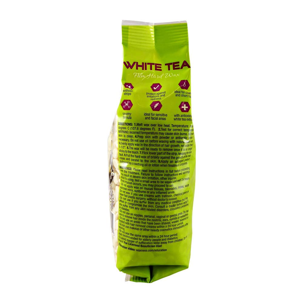 Waxness Film Hard Wax Beads White Tea Cream 1.1 lb (500 g) – Stripless Professional Hard Wax with White Tea Scent for Face & Body, Smooth Application – Made in Italy