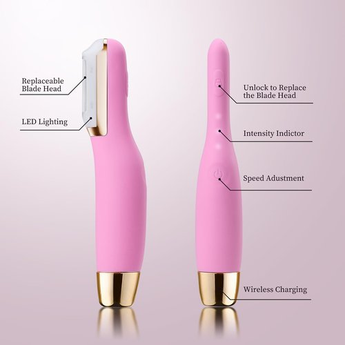 CEVEK Sonic Dermaplaning Tool - Electric Facial Hair Remover for Women & Eyebrow Trimmer, Exfoliating Face Razor with 8 Replacement Blades (3 Months Supply) for Peach Fuzz & Dead Skin (Pink)