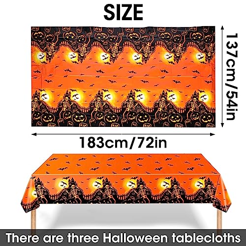 Halloween Haunted House Tablecloth Set - 3 Pcs Spooky Pumpkin Skeleton Table Covers, 54x72 Inch