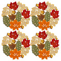 Thanksgiving Fall Placemat Set of 4 - Round Colorful Maple Leaves Table Decor