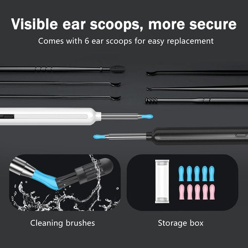 Ear Wax Removal, Ear Wax Removal Tool Camera with 1080P and 6 LED Lights, Ear Cleaner with 10 Replacement Tips, Earwax Removal Kit with Camera and 7 Pcs Ear Picks for Android/iOS