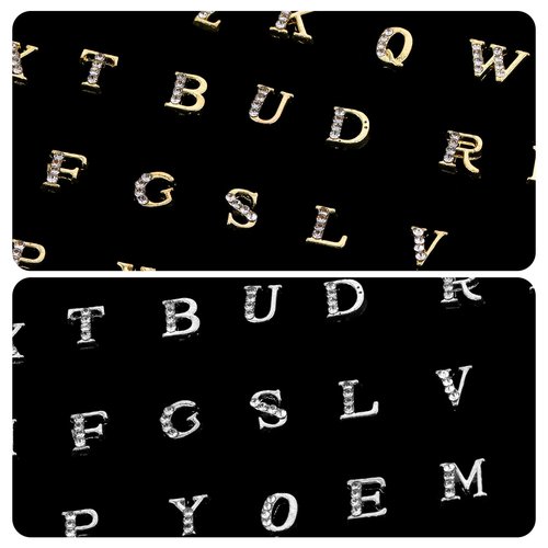 104 Pcs Rhinestone Letters Nail Studs Nail Charms, Letters Nail Rhinestones Decoration Alphabet 3D Nail Charms, Silver Gold Nail Jewels Nail Charms Y2K, Nail Accessories for Nail Art Manicure Supplies