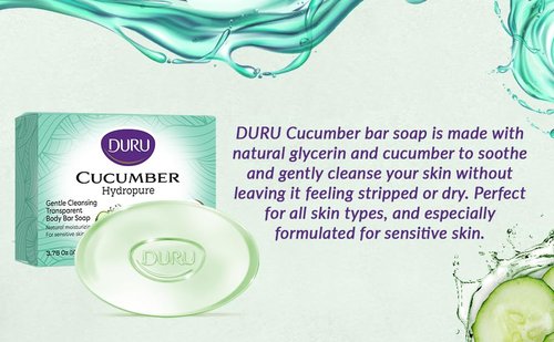 Duru Cucumber Glycerin Bar Soap Cleansing Bar Moisturizing Sensitive Skin - Vegan Transparent Paraben Free Alcohol Free Silicone Free Phthalete Free Gluten Free Body Wash - 3 Pack
