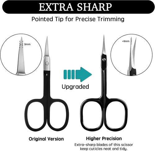 Velodios Professional Cuticle Scissors Extra Fine for Women and Men, Upgraded Curved Precise Pointed Tip Grooming Scissors for Trimming Eyebrow, Eyelash, Trim Nail and Dry Skin (Black)