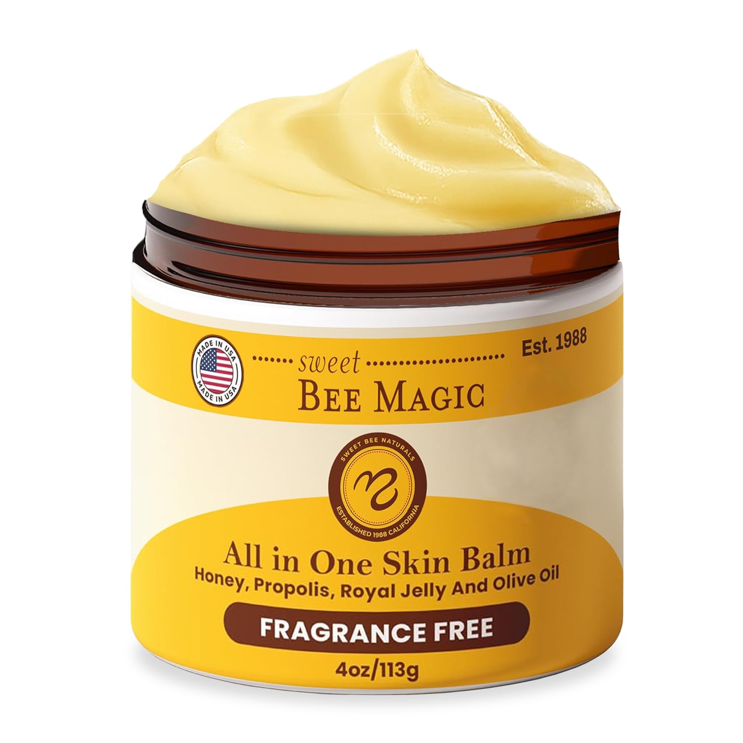 Sweet Bee Magic Organic Honey Balm - All-Natural Moisturizer for Face, Skin & Body - 4oz Jar