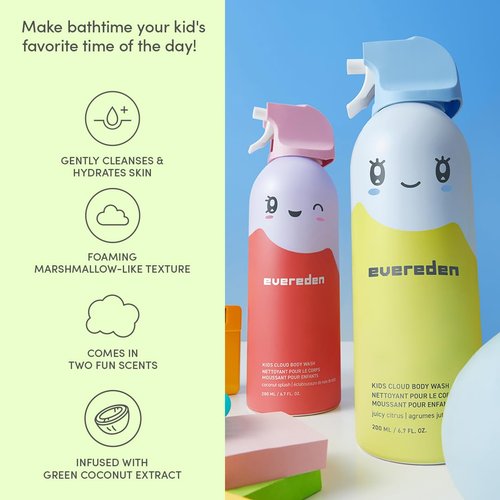 Evereden Kids Shower Essentials Set - 2-in-1 Gentle Shampoo & Conditioner + Cloud Body Wash | Vegan Toddler Skin Care
