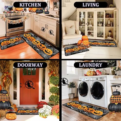 Halloween Pumpkin Spider Web Bat Kitchen Rugs & Mats Set of 2 - Black, 17x47 & 17x30 Variation of THIS listing