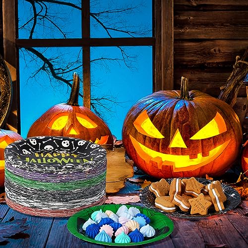 Umigy 120 Pack Halloween Paper Plates 7 Inch Pumpkin & Spider Web Design - Classic Color Variation