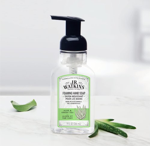 J.R. Watkins Foaming Hand Soap with Pump Dispenser, Moisturizing Foam Hand Wash, Alcohol-Free, Cruelty-Free, Aloe et The Vert/Aloe & Green Tea, 9 fl oz, 3 Pack