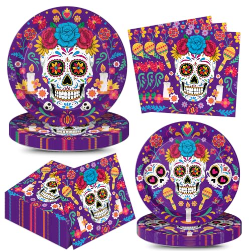 150Pcs Day of The Dead Party Plates and Napkins Set - Dia de Los Muertos Supplies