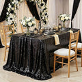 Black Sequin Tablecloth 60x102 Inches - Glitter Fabric for Party Events - QueenDream
