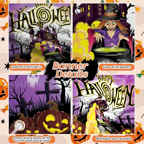 Purple Halloween Witch Banner - Large Spooky Backdrop with Potion Jars & Castle - Witch Variation