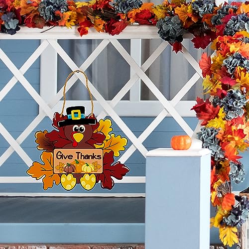Give Thanks Turkey Door Hanging Decoration Sign for Thanksgiving & Fall Wreaths