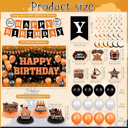 Orange Birthday Party Decorations Set with Banner Balloons & Centerpieces