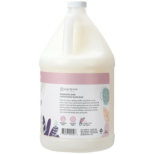 Ginger Lily Farms Botanicals Conditioning Liquid Hand Soap Refill, 100% Vegan & Cruelty-Free, Whispering Rose Scent, 1 Gallon (128 fl oz)
