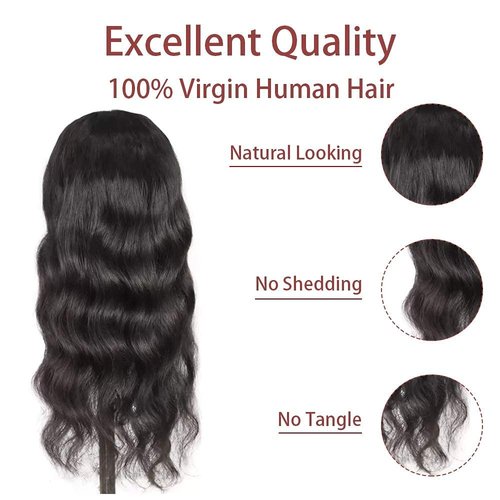 Feibin Headband Wig Human Hair Wigs for Black Women Human Hair Headband Wig Body Wave 14 Inch Wear and Go Wigs Glueless Human Hair Wig Machine Made None Lace Front Wig Natural Black Color 150% Density