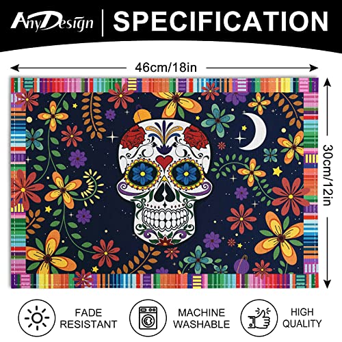 Halloween Day of the Dead Sugar Skull Placemats - Mexican Style, 4 Pack