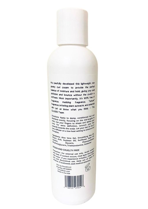 CLOUDD Curl Defining Gel Cream - Fragrance-Free & Essential Oil-Free | 100% Unscented Formula