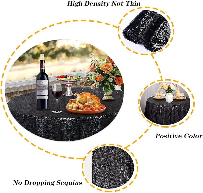 Black Sequin Round Tablecloth 120 Inch for Party, Halloween & Wedding Decor