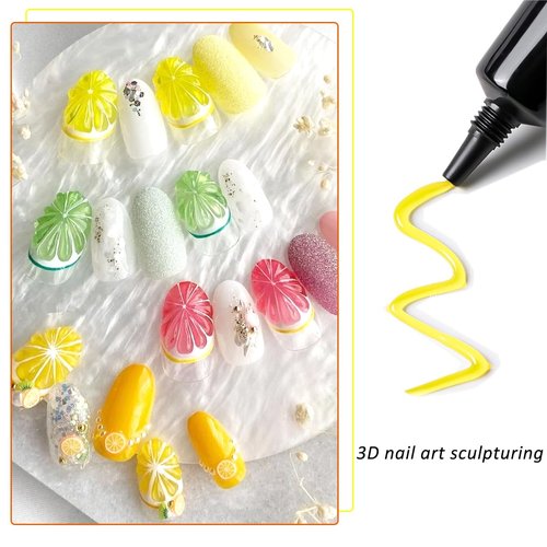Fcozpjk 3D Sculpting Gel for Nail Art, 12 Colors Soft Modeling Nail Gels, Embossing Liner Polish, Neon Green Yellow Pink Gel Polish Summer Design, Wire Wave Painting Jelly Gels Manicure Kit