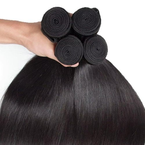 Straight Bundles Human Hair 10 12 14 Inch Human Hair Bundles Raw Thick Straight Hair 12A 100% Unprocessed Brazilian Virgin Hair Extension Double Weft Weave Natural Black, Keep Texture Silky Soft